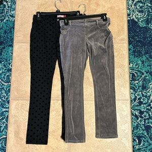 SO Herit, size 12, gray, velour pants and black velvet with hearts pants